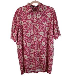 Tattoo Golf Aloha Mens Polo Shirt Pink Hawaiian Size Large Preppy Beach Tropical